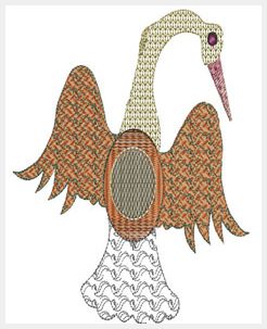 A brown and white colored bird embroidery design