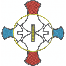 A colored curved cross in a circle embroidery design