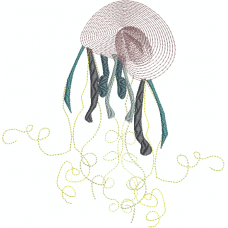 A blue and green jellyfish embroidery design