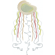 A multicolored jellyfish embroidery design