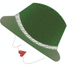 A lady with a green hat embroidery design