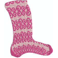 A sock with pink curls embroidery design