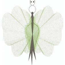 A green butterfly with spiral wings embroidery design